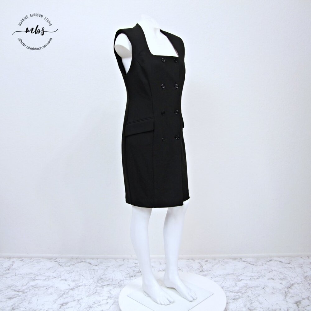 Calvin Klein Square Neck Double Breasted Sheath Sleeveless Midi Dress Black 8